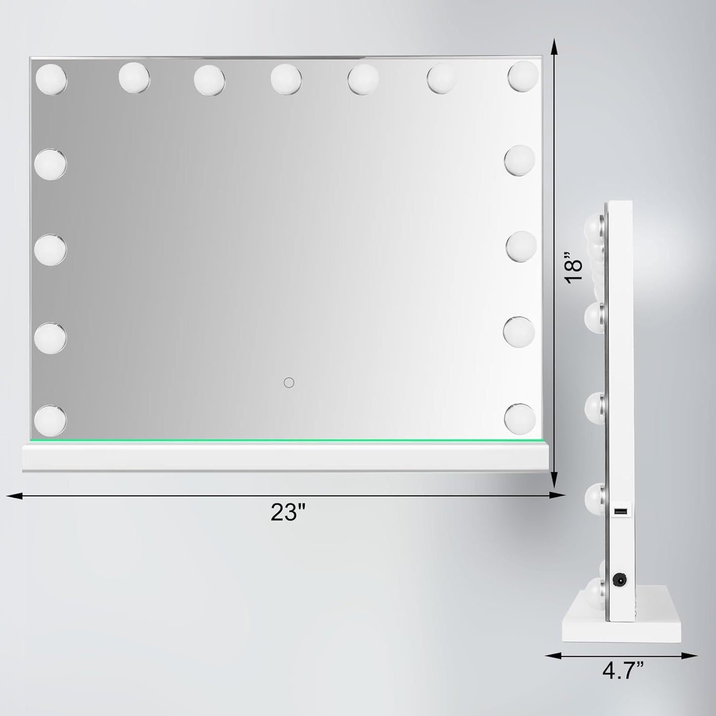 Hollywood Vanity Mirror with Lights, 23"X18" Lighted Makeup Mirror for Desk/Wall Mount with 15 Led Bulbs, 3 Lighting Modes for College Dorm, Bedroom & Dressing Room (White)