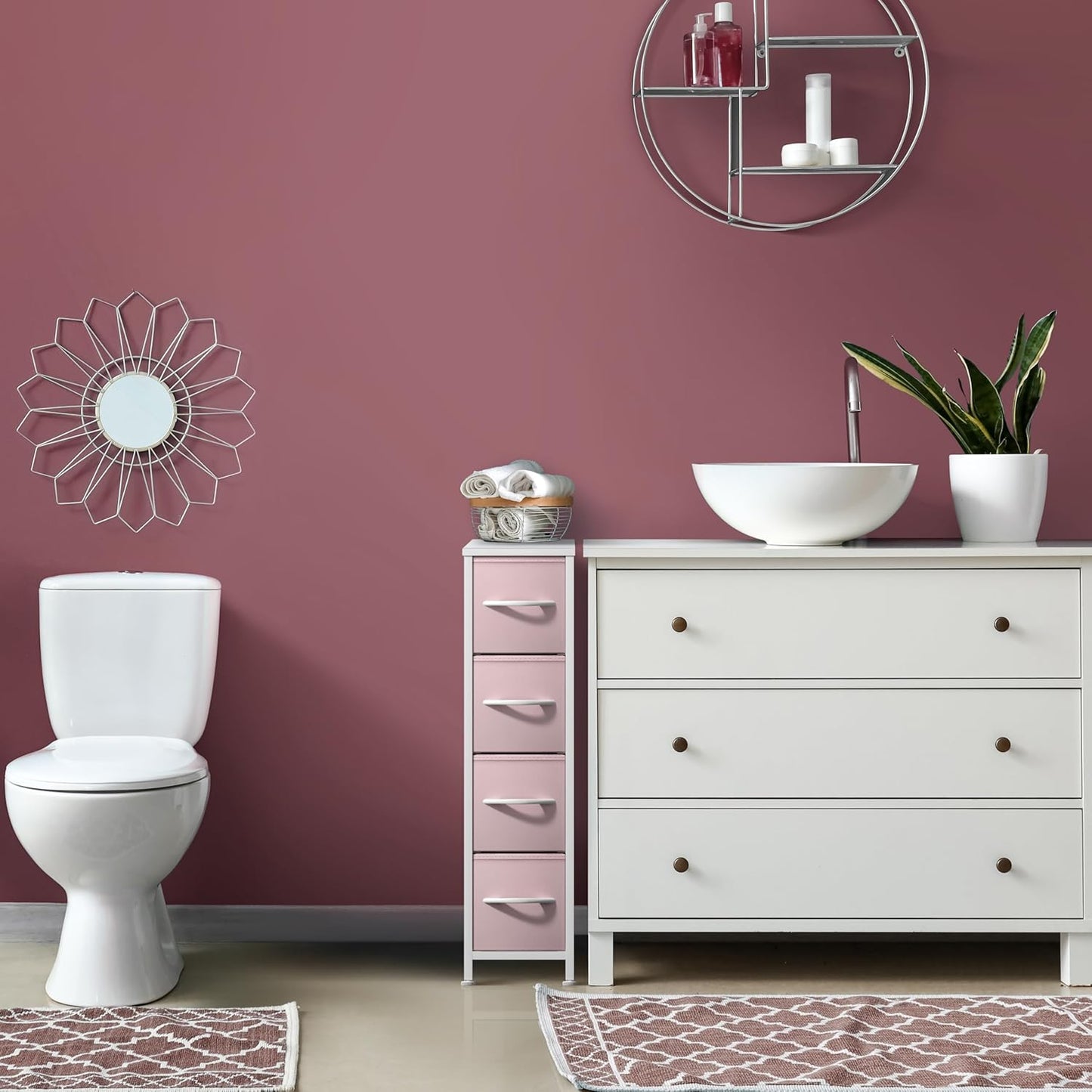 Kids narrow 4 drawer dresser with fabric bins and wood top, view 7