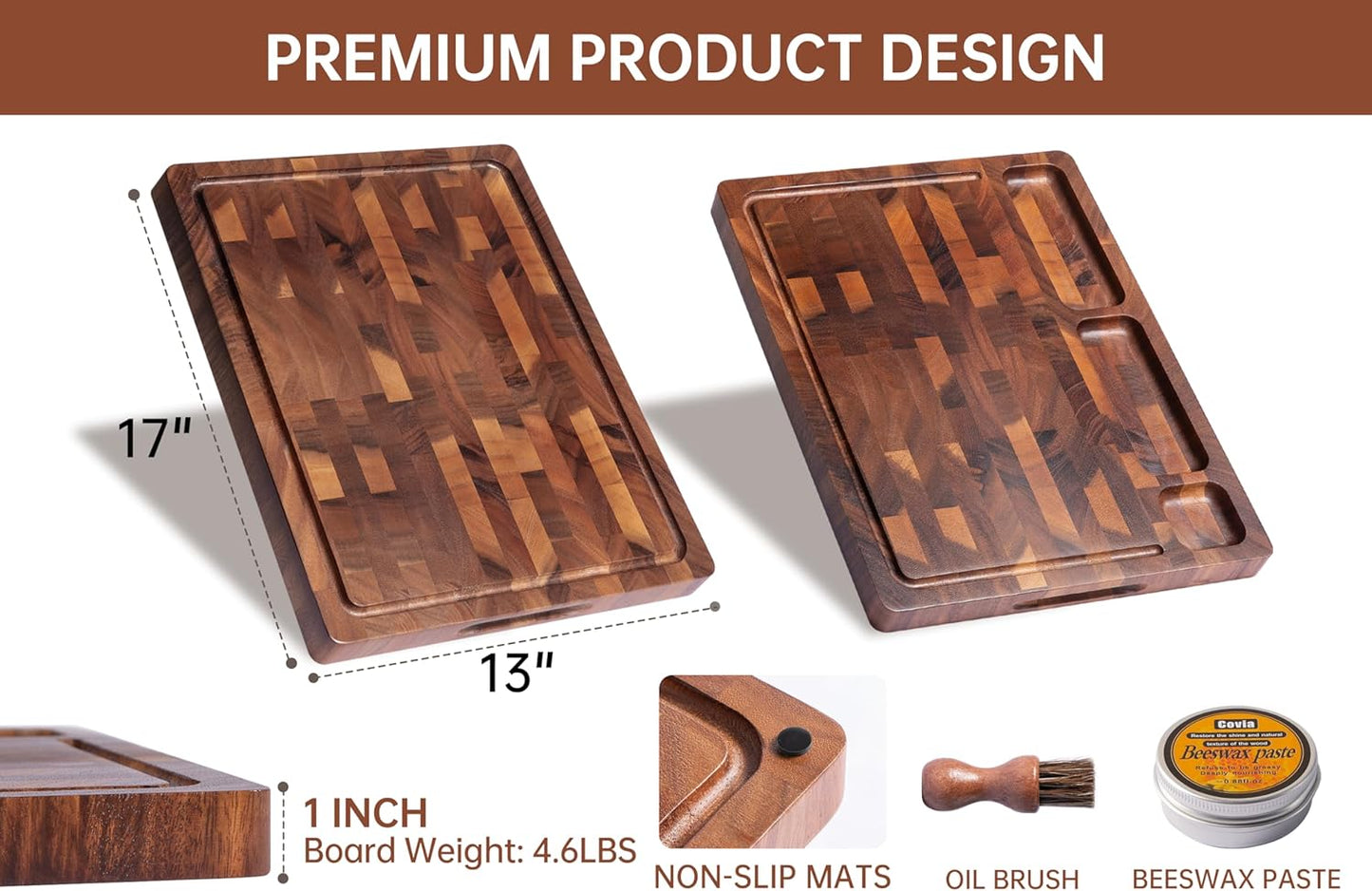 Walnut Wood Cutting Boards for Kitchen, Large Chopping Board Double Sided, End Grain Cutting Board with Handle, Charcuterie Butcher Block for Meal Prep & Serving with Gift Box, 17"×13"×1"