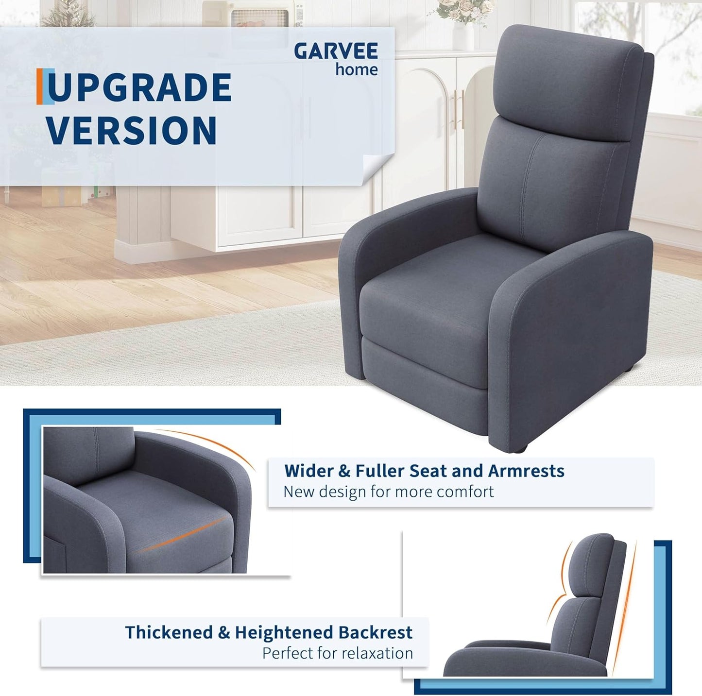 Recliner Chair for Adults, Lazy Recliner Ergonomic Adjustable Single Sofa Enhanced with Side Pocket, Tall Back, Wide Arms & Padded Seat, Home Theater Seating for Living Room