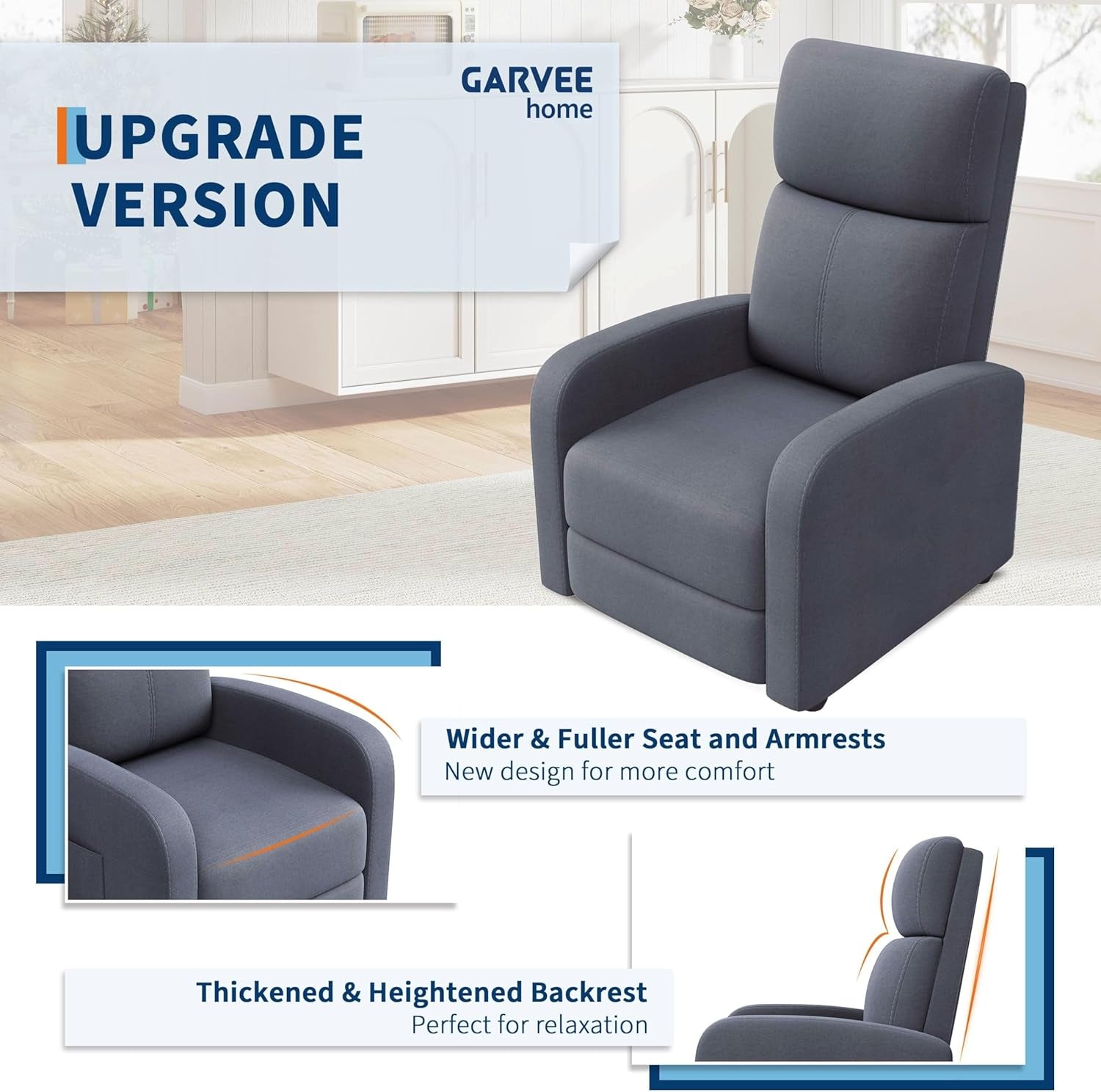 Recliner Chair for Adults, Lazy Recliner Ergonomic Adjustable Single Sofa Enhanced with Side Pocket, Tall Back, Wide Arms & Padded Seat, Home Theater Seating for Living Room