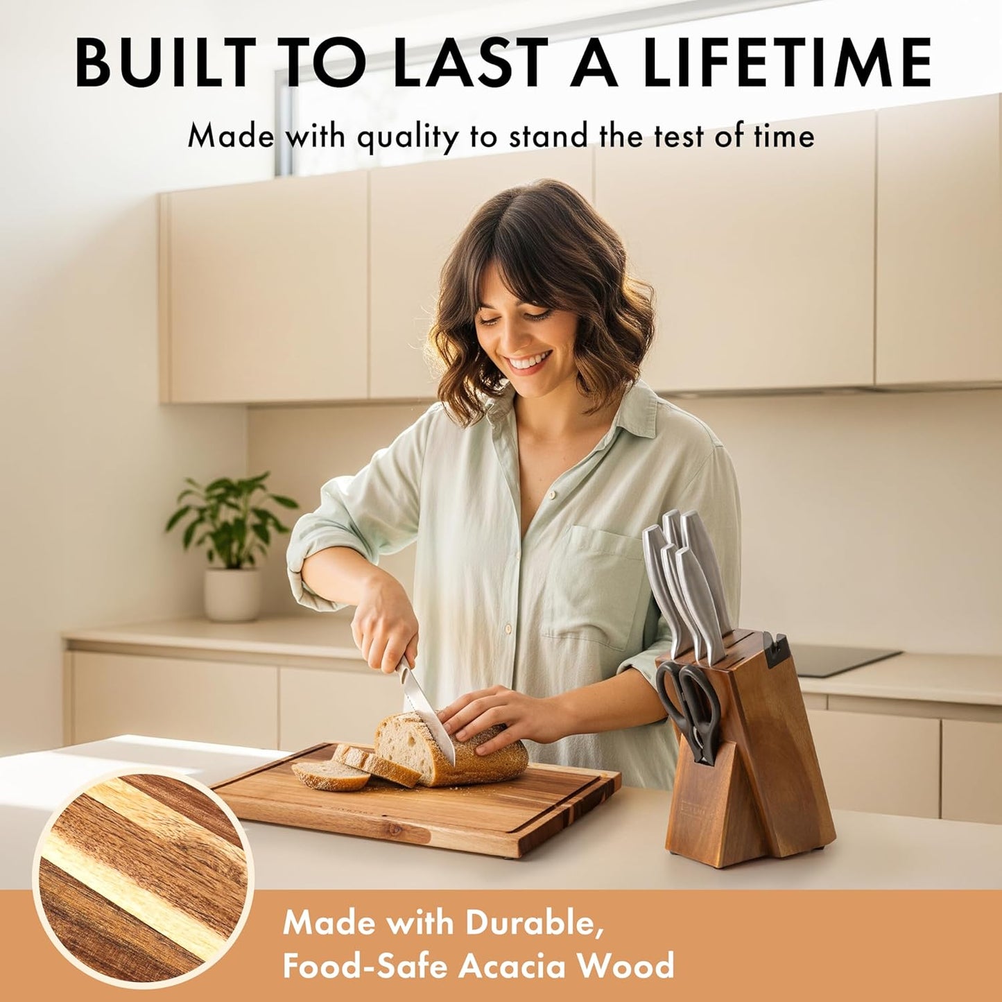 Acacia Wood Cutting Board for Kitchen, Non-Toxic Cutting Board Set of 3, Chopping Boards with Deep Juice Groove for Meat, Cheese & Vegetables - Durable & Double Sided with Serving Compartments