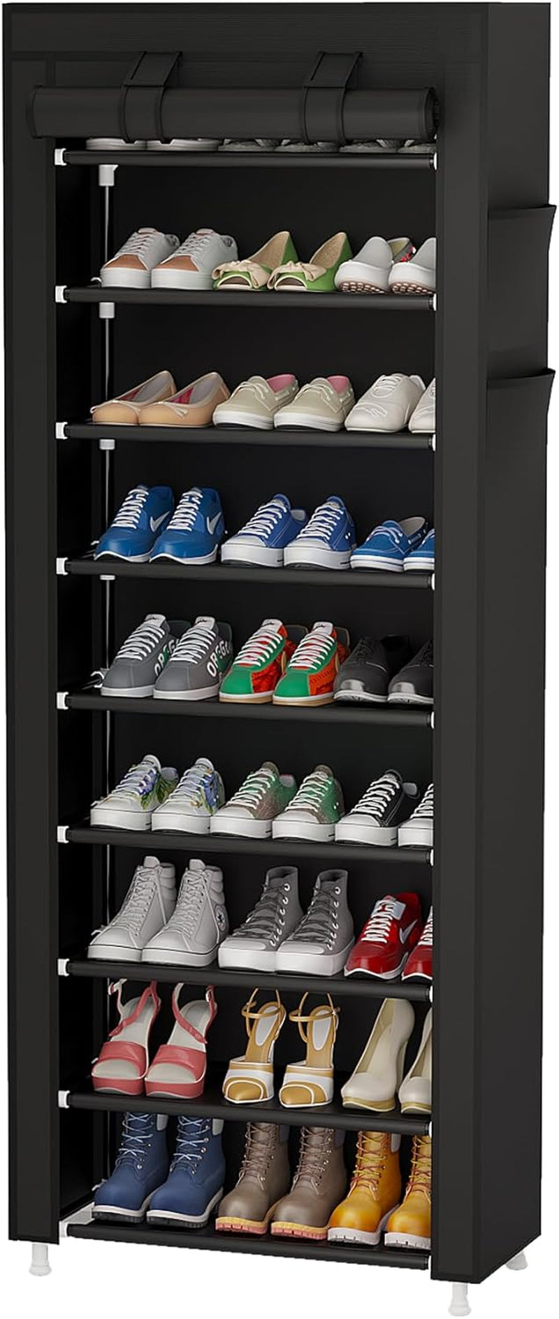 9 Tier Shoe Rack Organizer,Portable Shoe Shelf with Nonwoven Fabric Cover for Closet Hallway,Bedroom,Entryway, Ash Grey