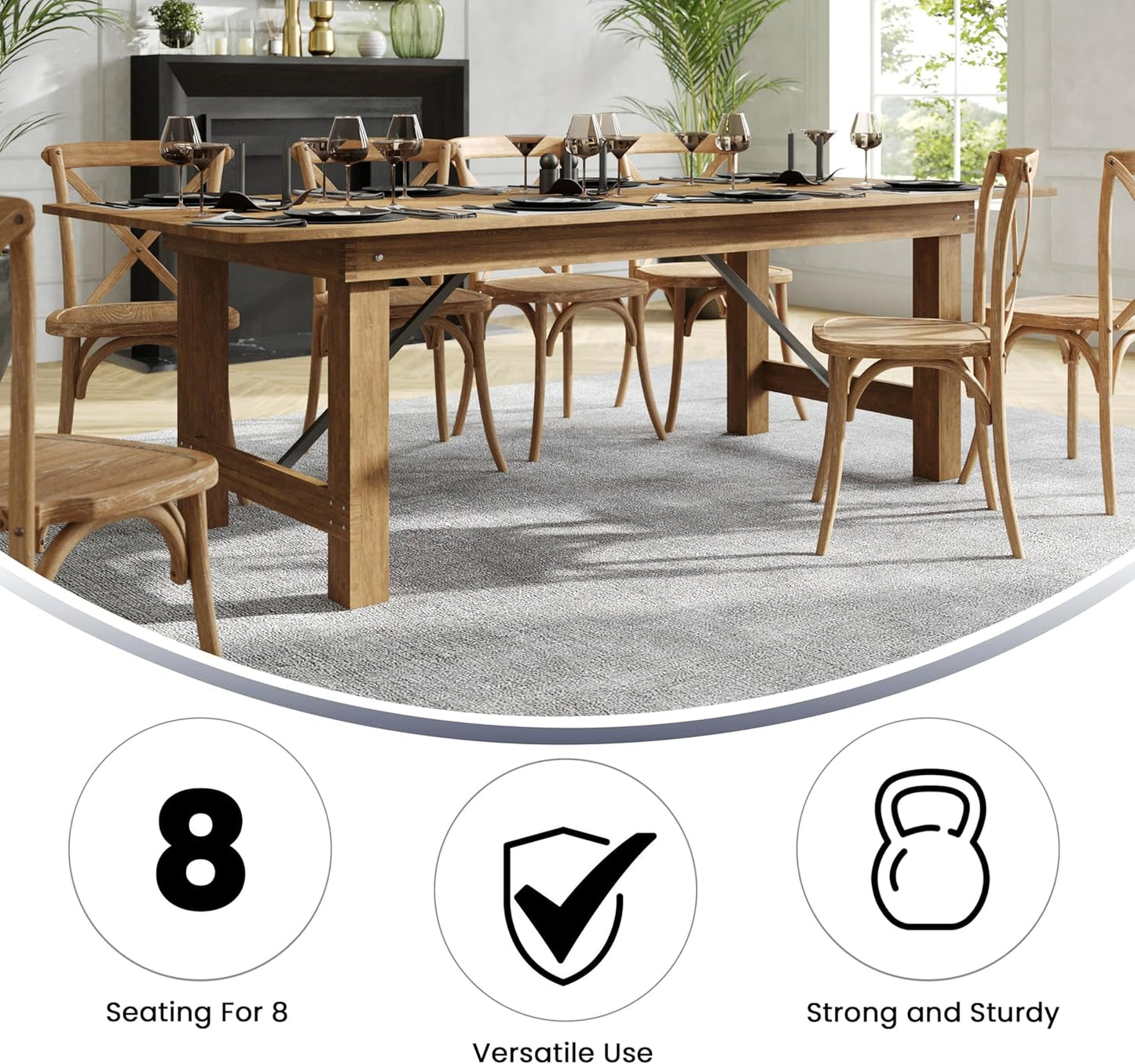 Hercules Series 8' X 40" Rustic Solid Pine Folding Dining Table, Rectangular Antique Farmhouse Dining and Event Extension Table