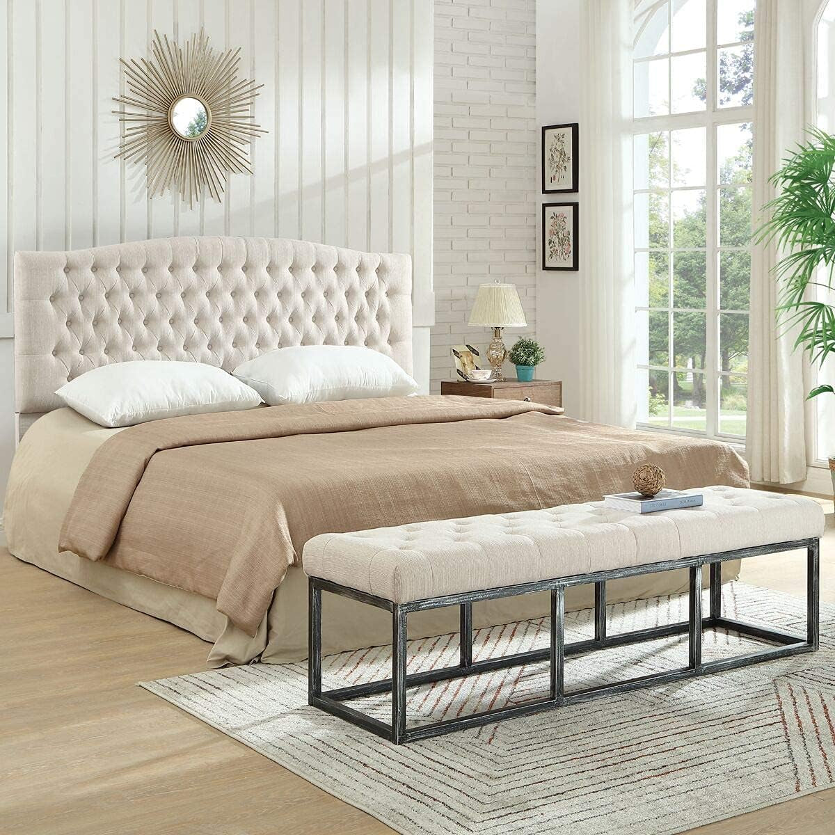 Upholstered Tufted Button Linen Fabric Headboard,Comfortable Fashional Headboard King/Ca King Size,Ivory