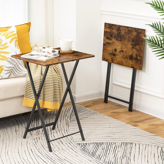 Folding TV Table, TV Tray, Stable Snack Table for Small Space, Portable Sofaside Desk, Easy Assembly and Storage, Ideal for Snacks and Meals in Living Room, Rustic Brown and Black BF15BZ01