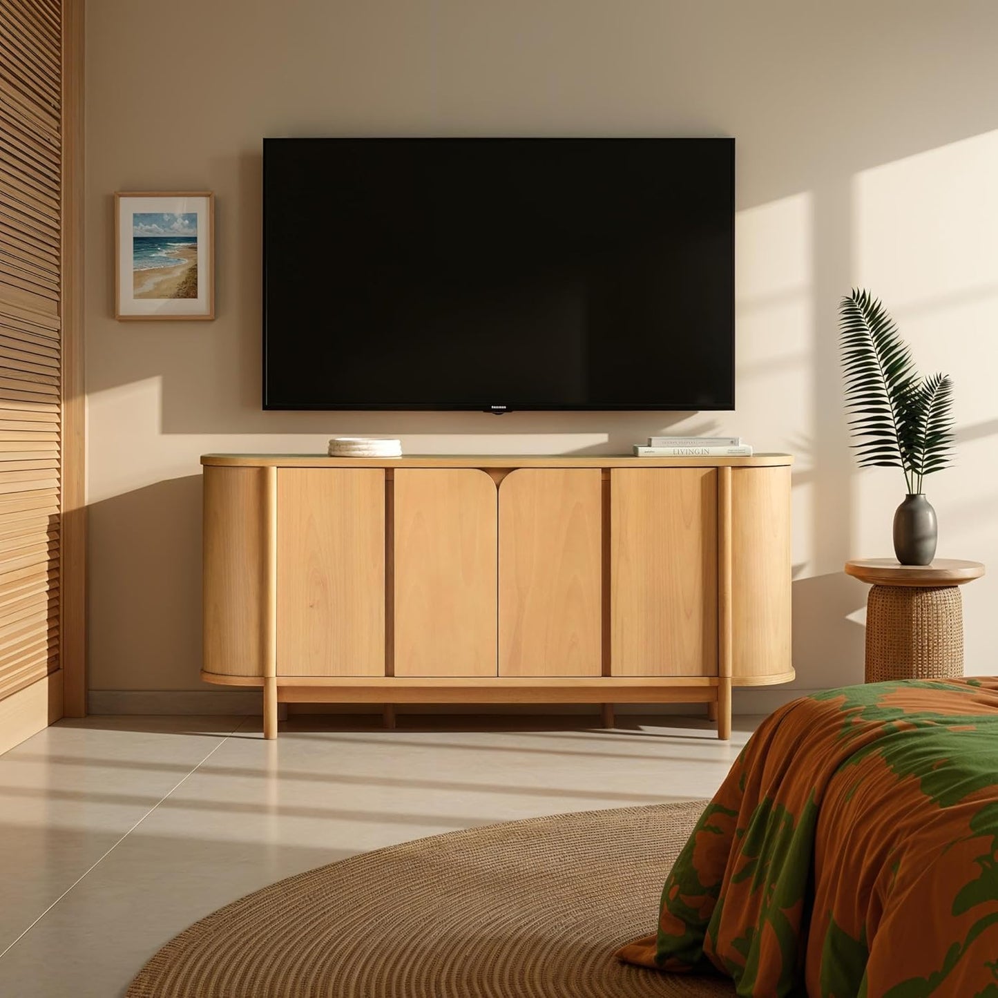 Ezra 70" Curved Sideboard Cabinet - Natural