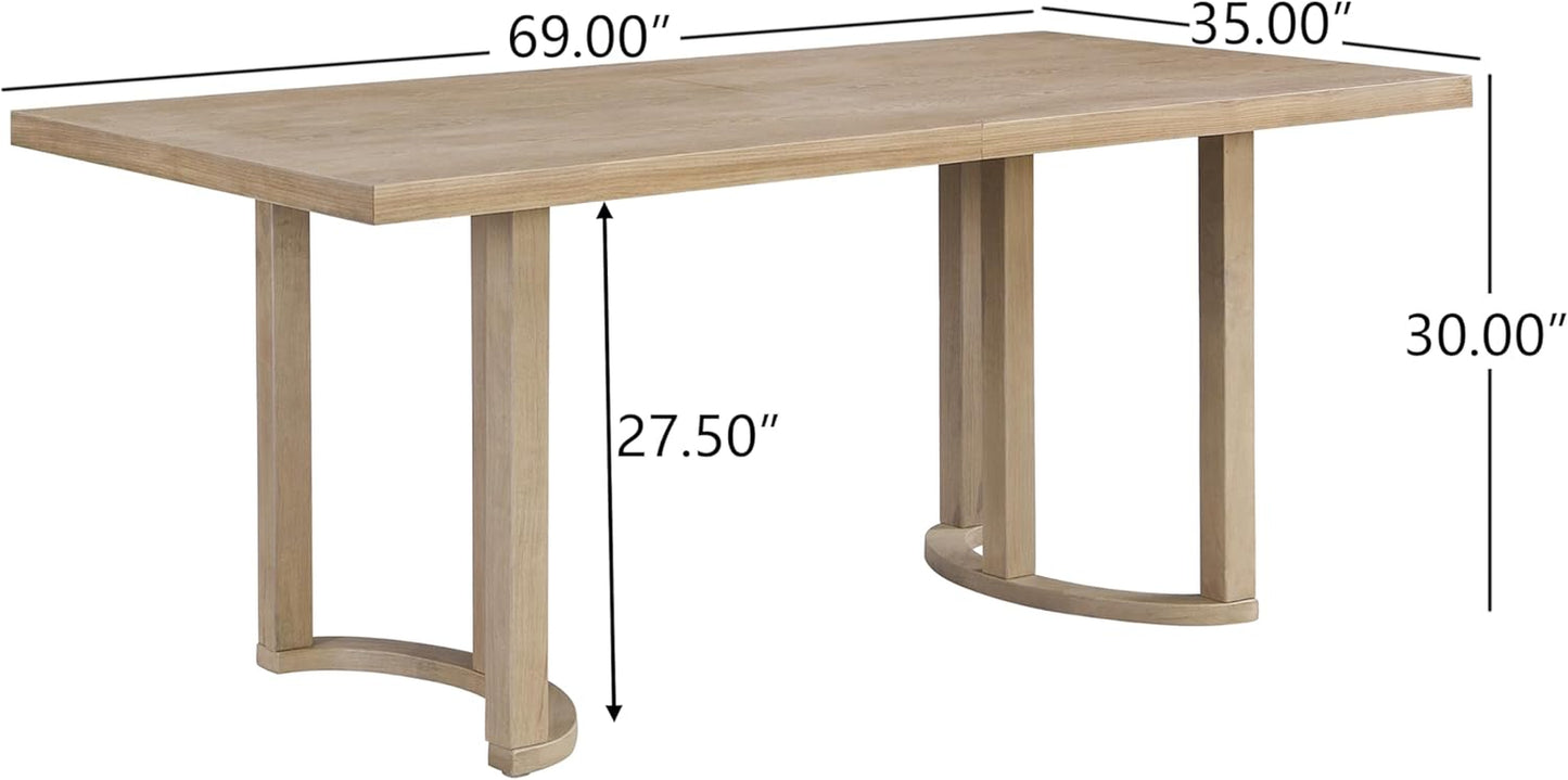 Evat 69 Inch Dining Table for 6 People, Modern Kitchen Table with U-Shaped Legs, Wooden Rectangular Farmhouse Dinner Furniture for Dining Room, Home Office, Natural Ash