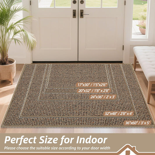Dirt Trapper Door Mat 20" X 32", Non-Slip Washable Doormats Entrance Mat, Dirt Resistant and Absorbent Welcome Mat, Low Profile Floor Mats for Front Back Door and Entryway, Beige