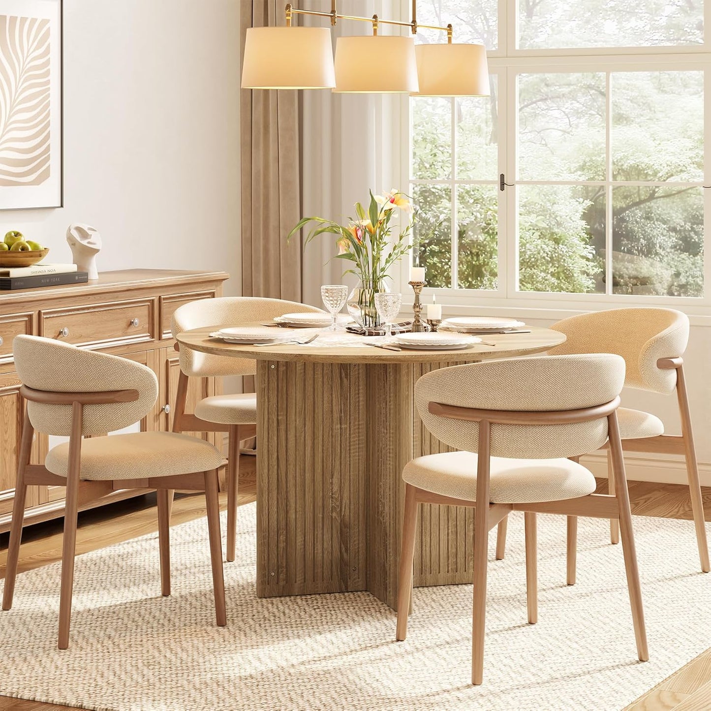 round Dining Table for 4-6 People, Modern Wooden Kitchen Table with Pedestal Base, Small Dinner Table for Dining Room, Kitchen, Living Room