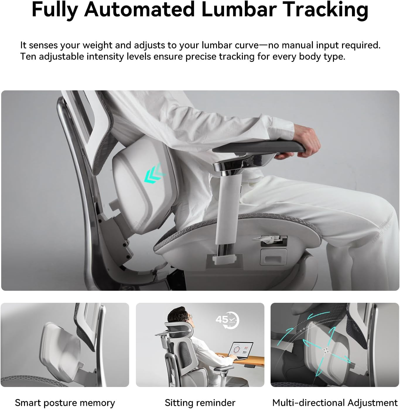 X7 Smart Ergonomic Chair, Office Chair, with Fully Automated Lumbar Tracking, 4D Adjustable Headrest, 720ยฐ Adjustable Armrests, Ventilated Seat Cushion, Swivel, Grey