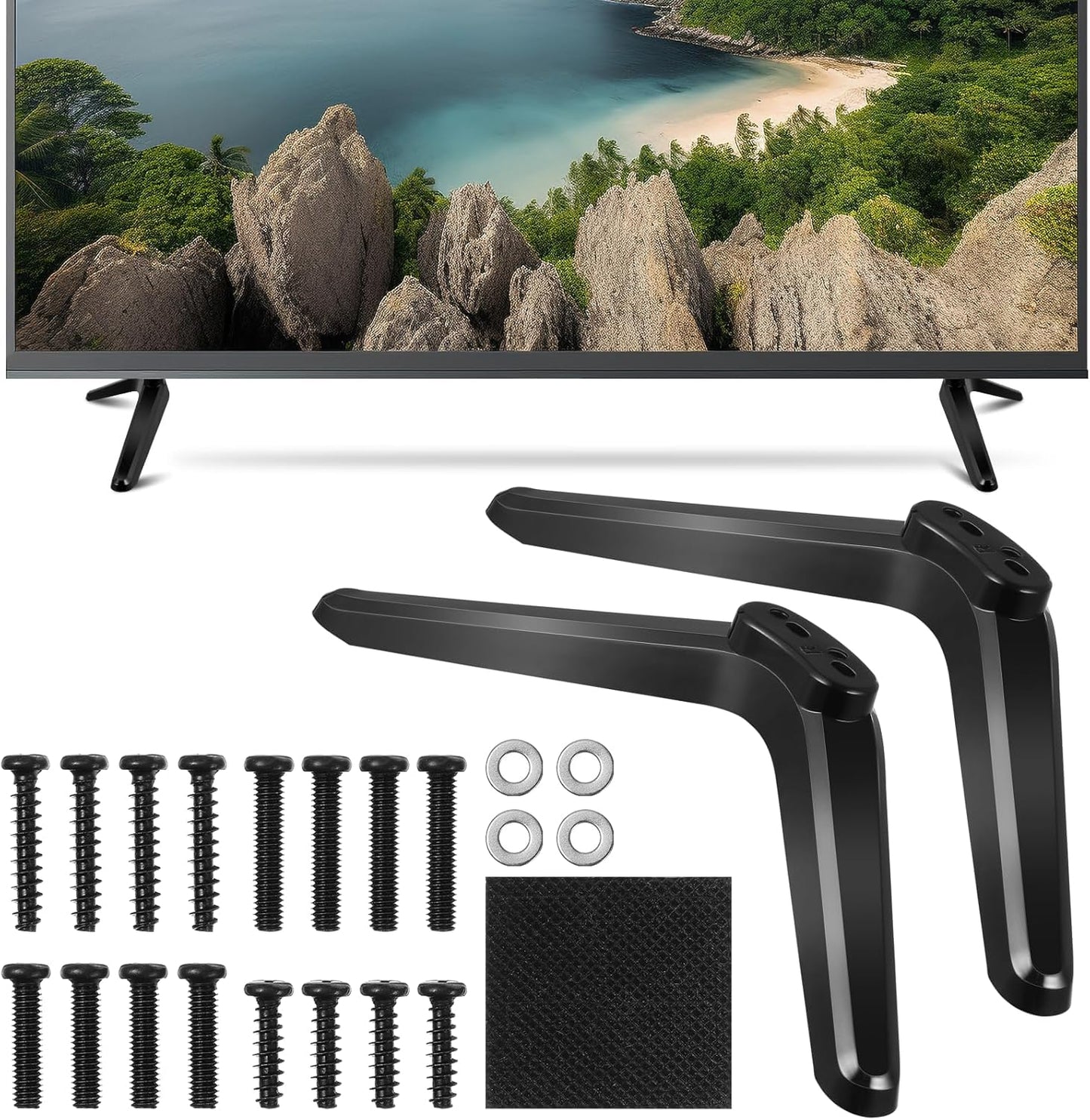 Universal TV Stand - 2Pcs TV Legs for Screens to 32-55In Table Holder Stand Tabletop Mount with Screws - Easy Installation Plastic Television Legs Mounting Brackets Black