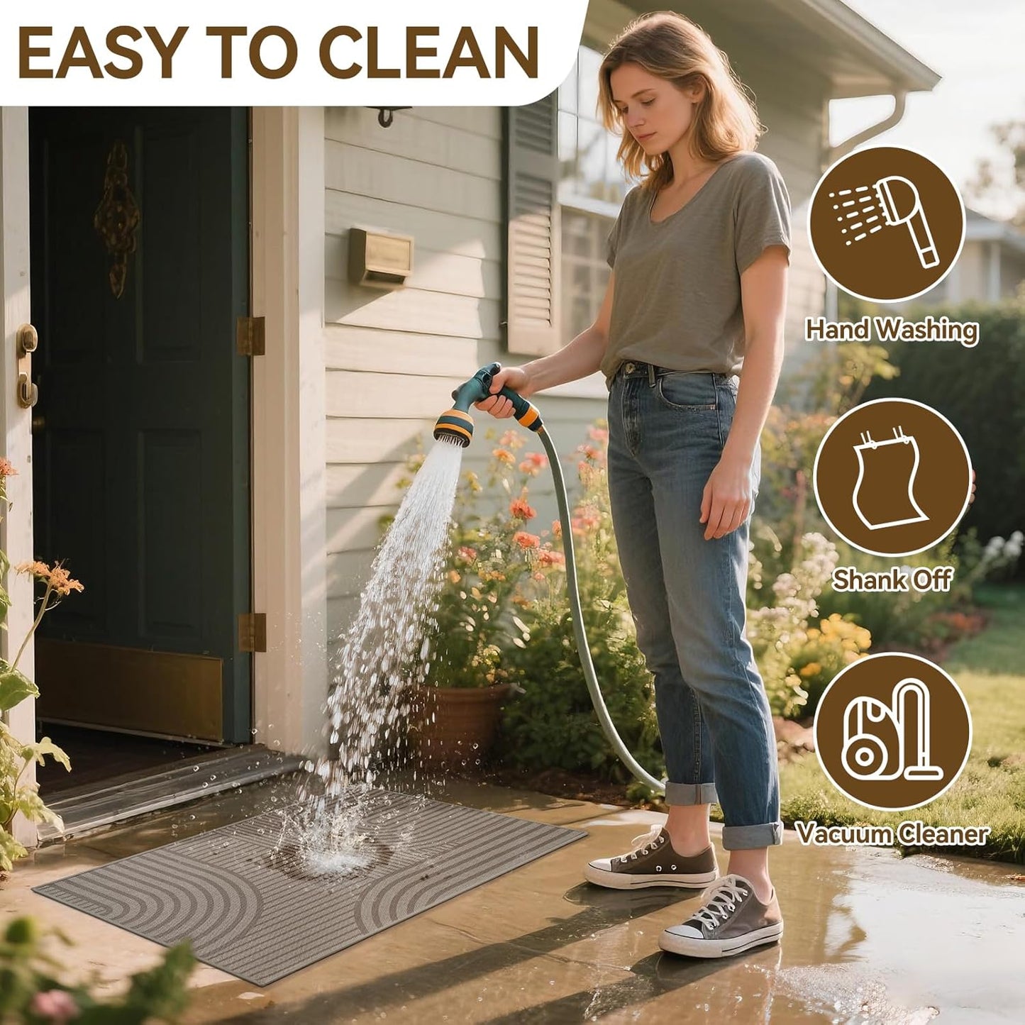 Front Door Mat 17''X30'', Absorbent Muddy Dirt Resist Washable Non Slip Low-Profile Indoor Doormat, Welcome Entryway Door Mats, Brown