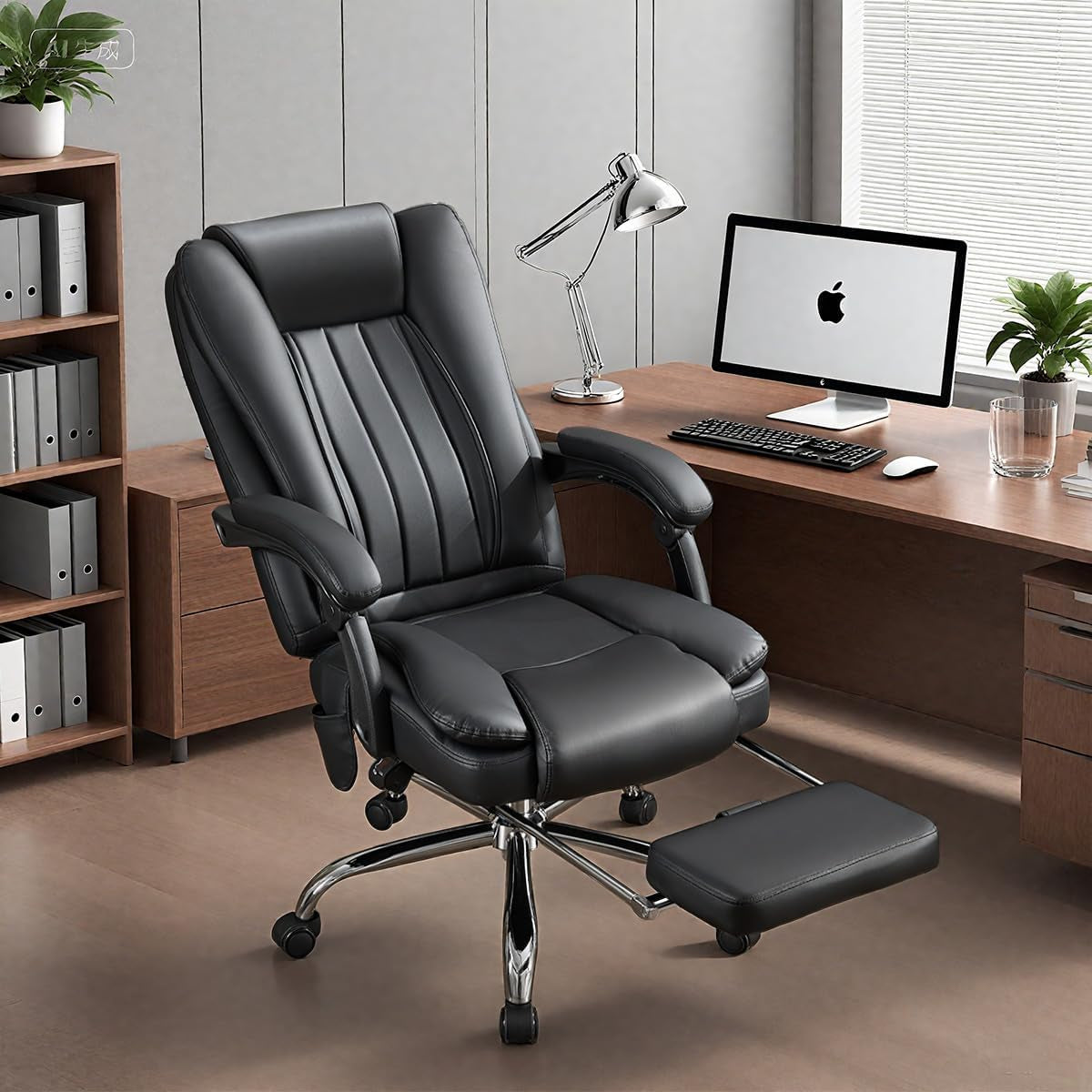 Massage Office Chair with Foot Rest,6 Points Vibration and Heat Ergonomic Executive Desk Chair for Heavy People,500Lbs Big and Tall Office Chairs with Reclining High Back for Home Office