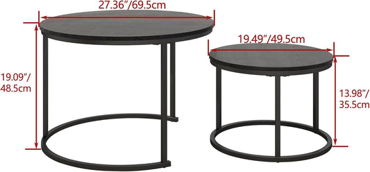 round Coffee Table,Nesting Coffee Table Set of 2,Center Tables for Living Room,Office, Home Small Space,Stacking Side Tables,Sturdy and Easy Assembly,Wood Desktop,Black,Large