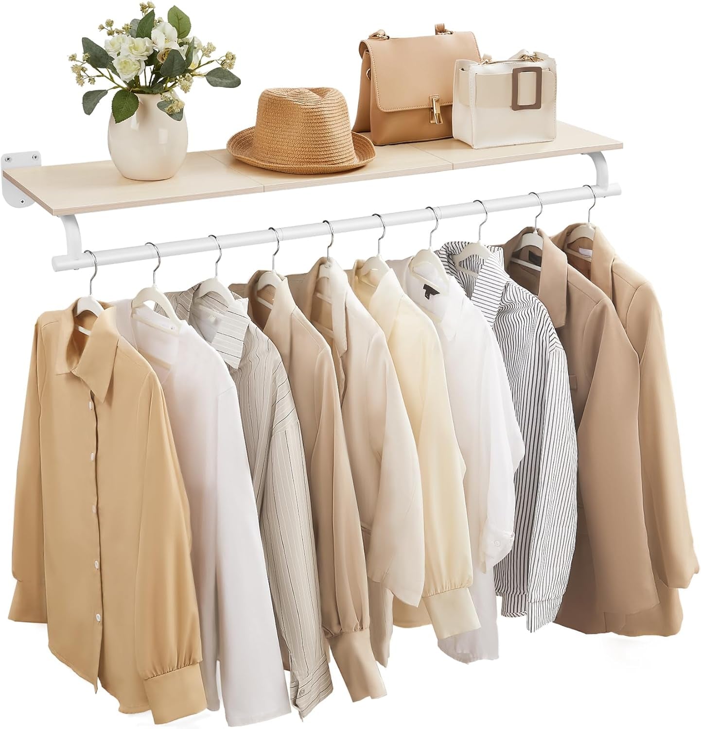 Clothes Rack with Top Shelf, Wall Mounted Clothing Rack, with Hanging Rod, Loads up to 77 Lb, 11 X 42.9 X 5.2 Inches, Entryway, Bedroom, Closet, Rustic Brown and Ink Black UHSR135B01
