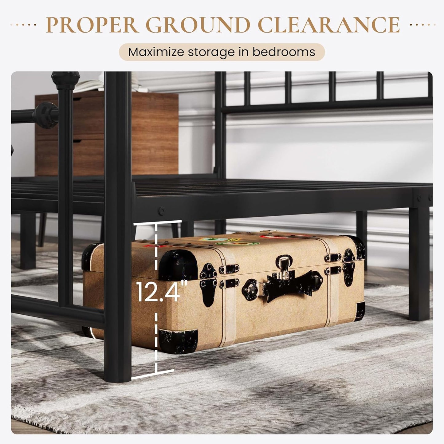 14'' Queen Size Metal Platform Bed Frame/Victorian Headboard and Footboard/Steel Slats Mattress Foundation for Storage/No Box Spring Needed/Noise Free/Black