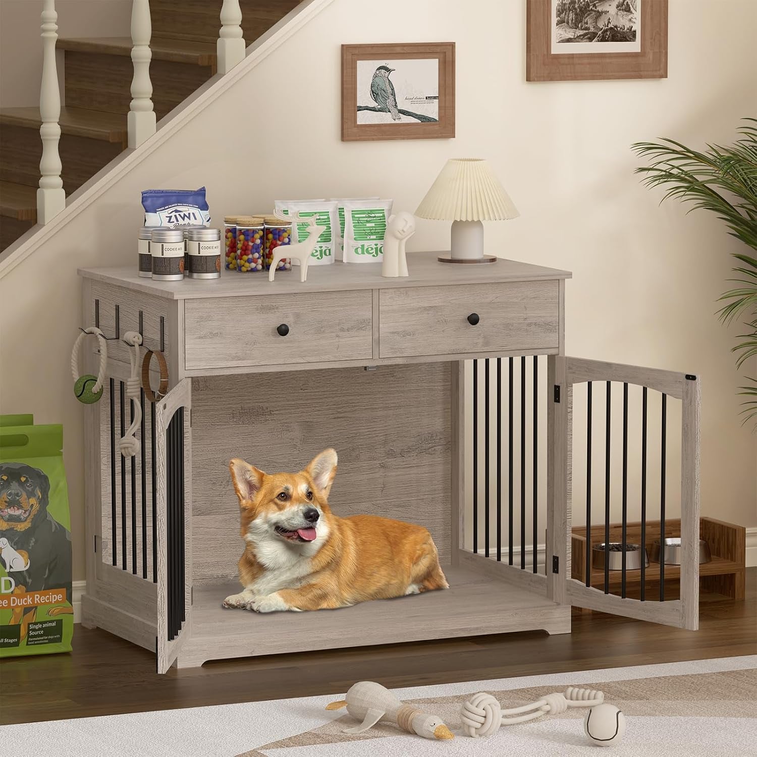 40 Inch Furniture-Style Dog Crate-Multipurpose Wood Pet Crate