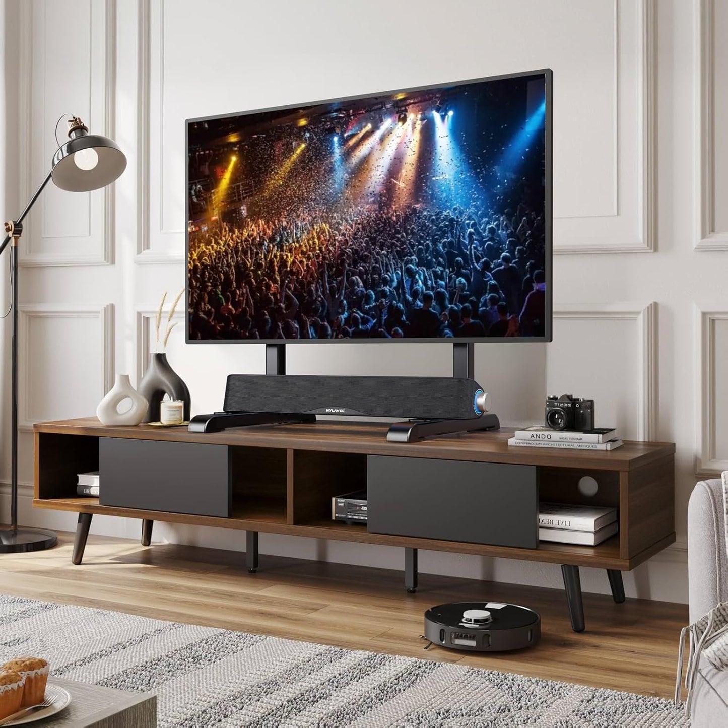 Table Top TV Stand with Height Adjustable TV Legs Replacement for Most 37-86 Inch Flat Curved Tvs,Steel TV Base Feet Holds up to 150 Lbs with Cable Management, Max VESA 800X600Mm Black