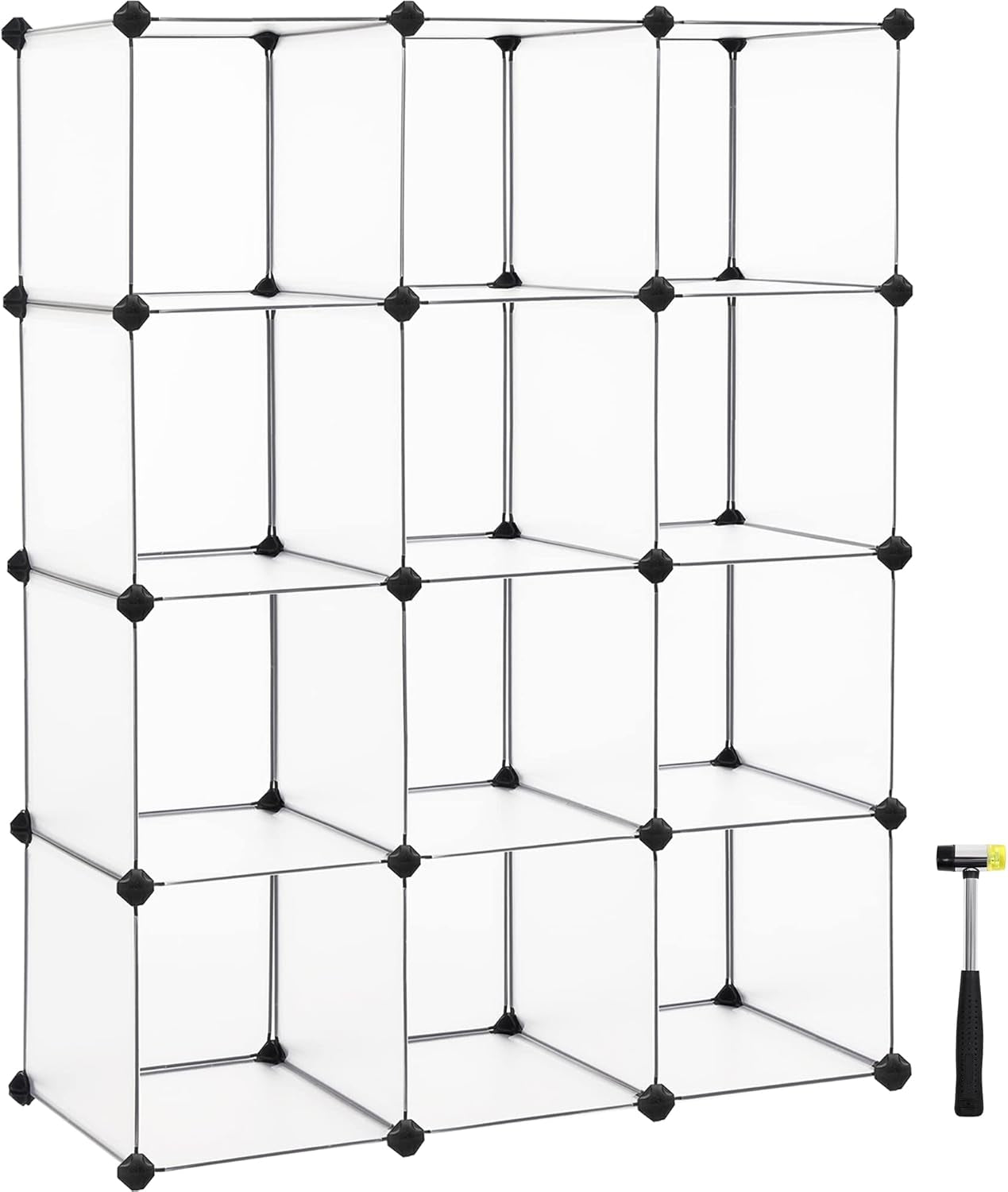 Cube Storage Organizer, Set of 16 Plastic Cubes, Book Shelf, Closet Organizers and Storage, Room Organization, Bedroom Living Room, 12.2 X 48.4 X 48.4 Inches, White ULPC44L