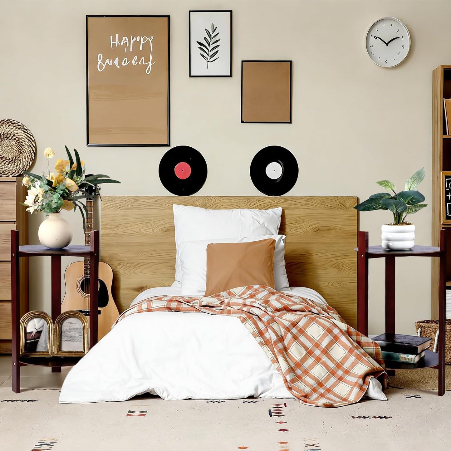 2 Pack Record Player Stand Retro 2-Tier End Table Small Sofa Coffee Side Tables Nightstand Bedside Stand Bedroom Record Holder and Multi-Functional End Table for Living Room