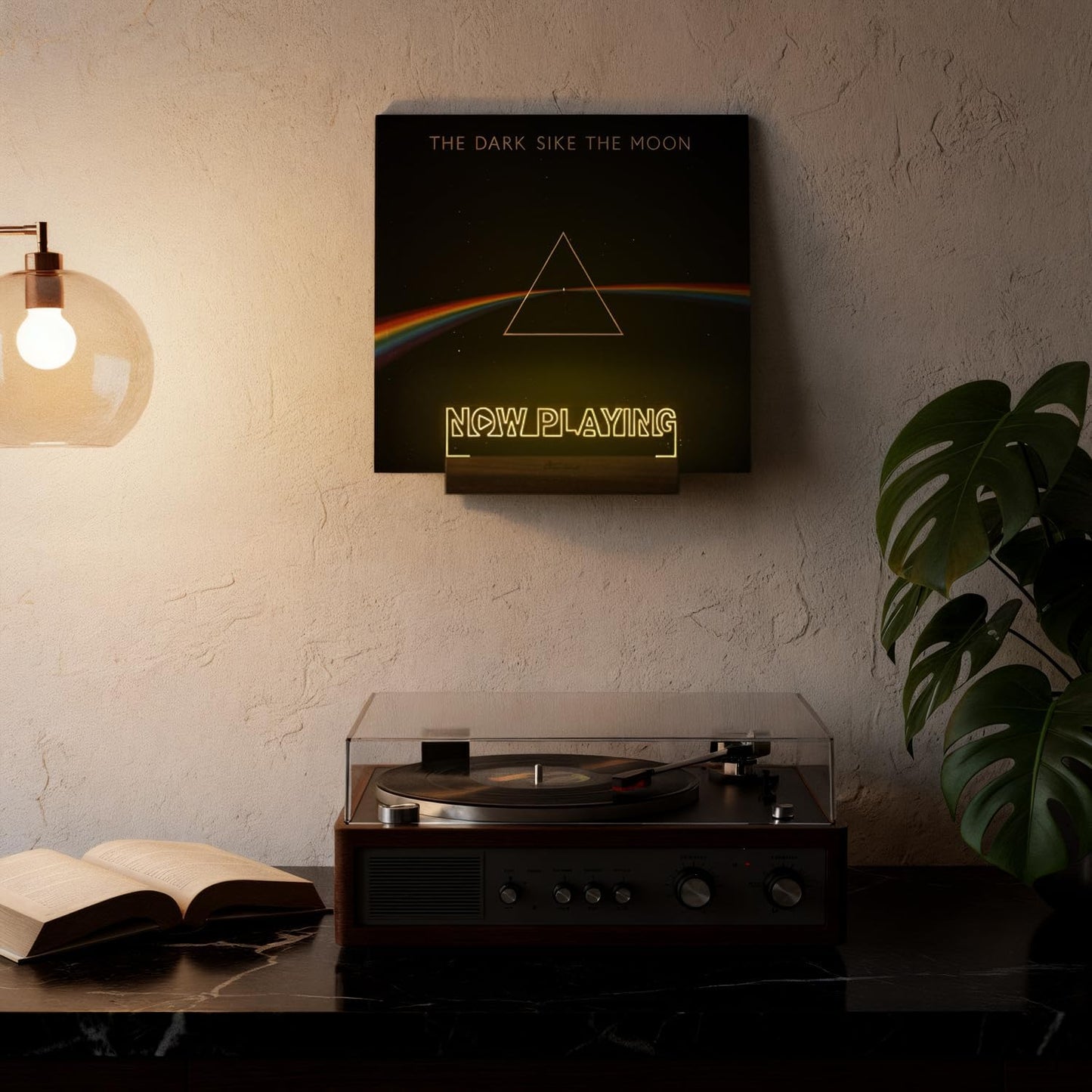 Light up now playing vinyl record wall mount display with warm white light, view 8