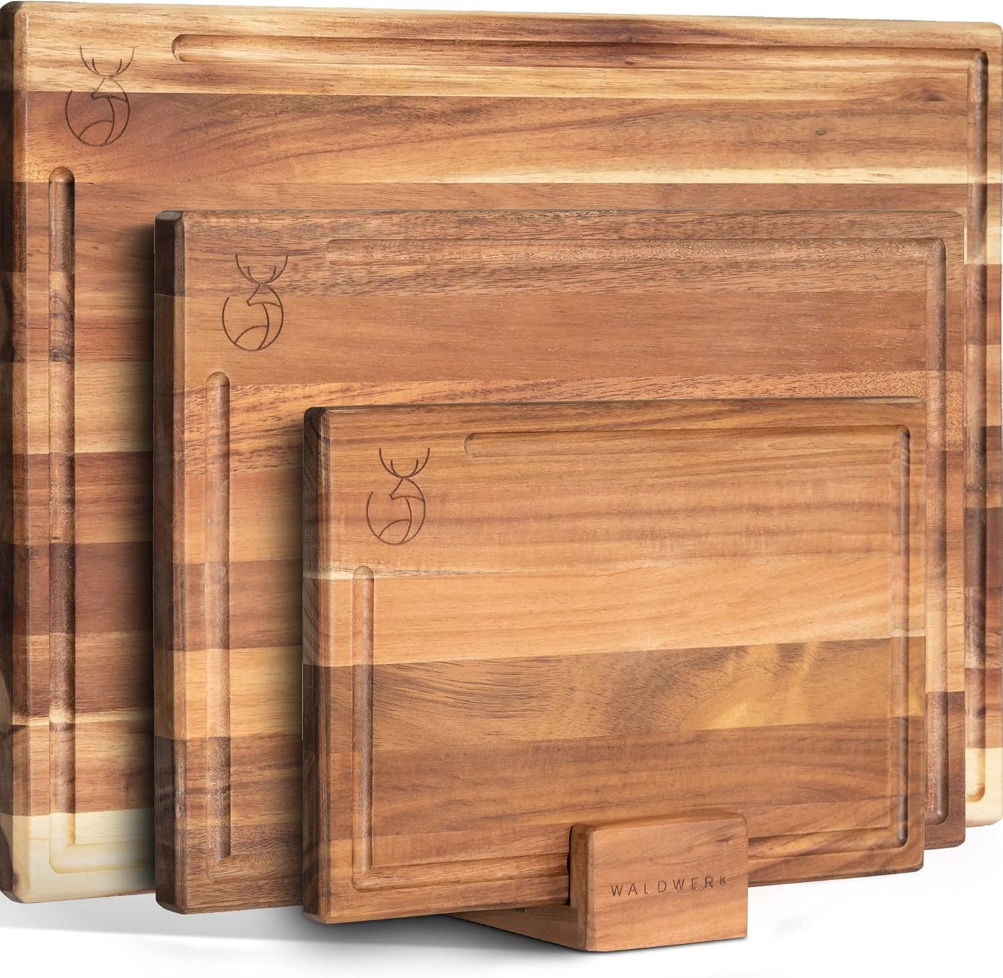 Cutting Board Set (15.75 X 12/13 X 9.5/10 X 7 In) Out of Solid Acacia Wood - 0,8 in Thick Cutting Boards for Kitchen - Wood Cutting Boards - Wooden Chopping Boards for Kitchen