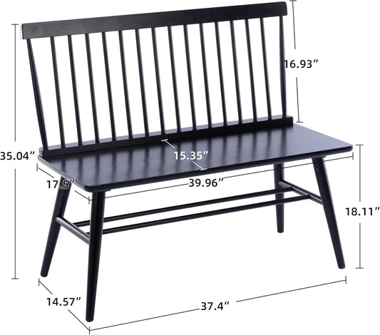 Entryway Bench, Black Dining Bench with Spindle Back Farmhouse Wood Windsor Bench for Foyer Balcony Living Room, Black
