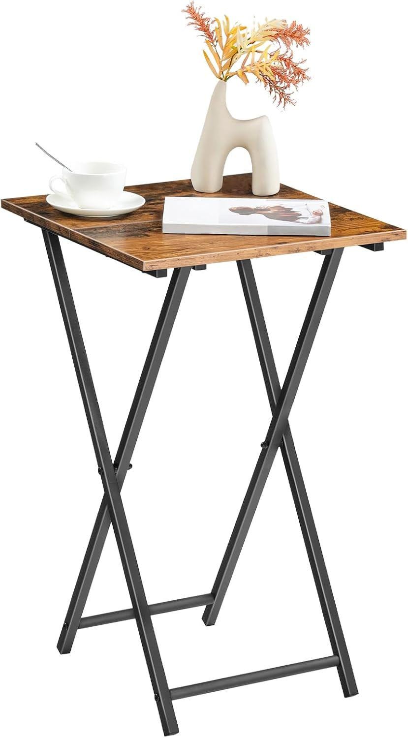 Rustic brown folding wooden TV tray side table, view 9