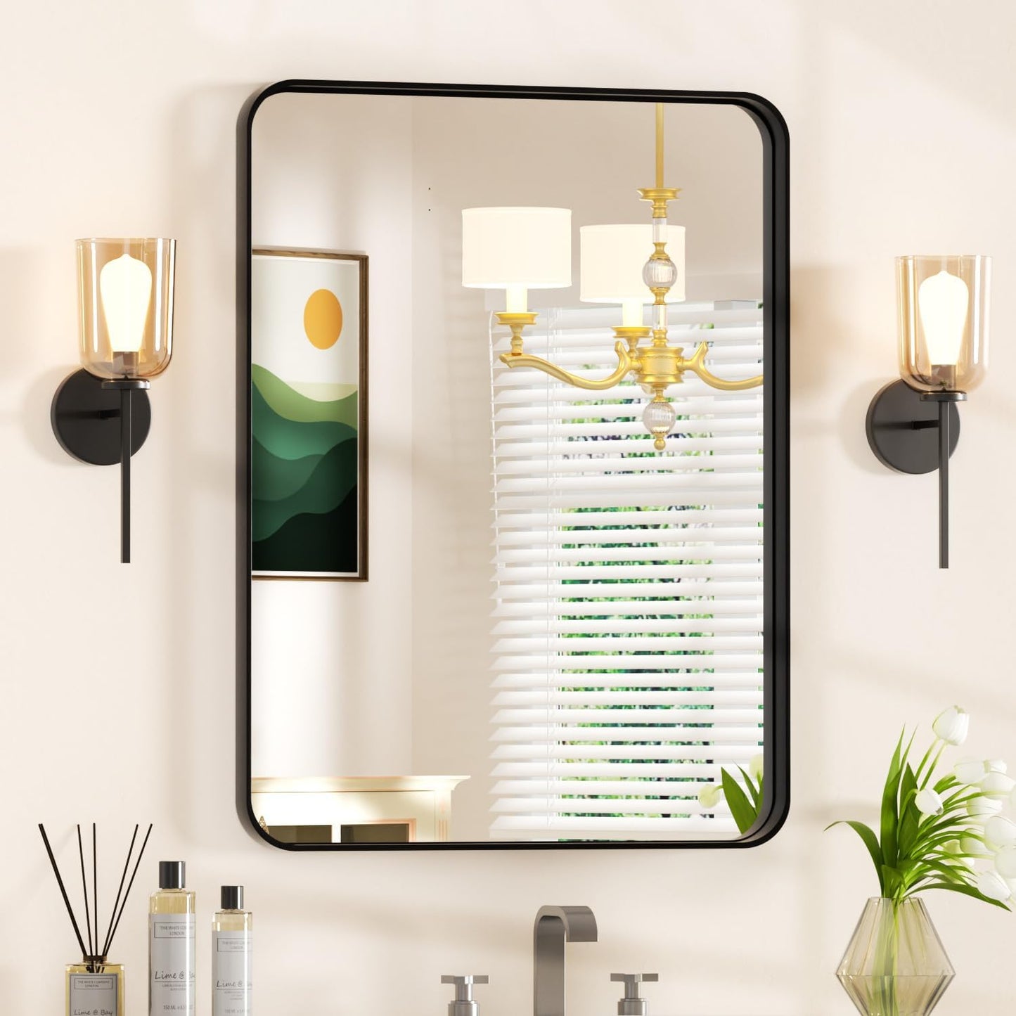 24×32 Bathroom Vanity Mirrors for over Sink - Rectangle Mirrors for Wall with Rounded Corners & Aluminum Frame, Tempered-Glass, Modern, Farmhouse, Horizontal/Vertical, Bedroom, Entryway