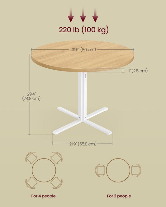 Dining Table, Small round Kitchen Table for 4 People, 31.5 X 29.4 Inches, for Dining Room, Living Room, Farmhouse, Water-Resistant, Oka Beige UKDT082Y02