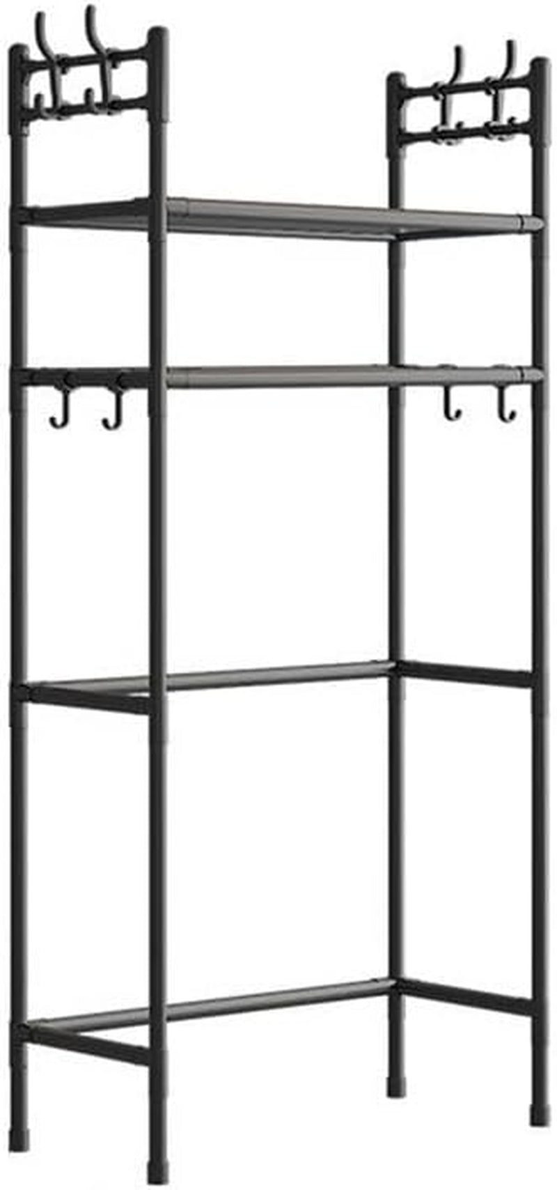 2-Tier over the Toilet Storage,Freestanding Metal Bathroom Shelves with 4 Hooks,Adjustable Shelf and Basket,Freestanding Space Saver Bathroom Shelves above Toilet for Room Black,Black