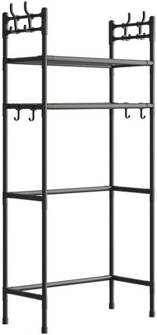 2-Tier over the Toilet Storage,Freestanding Metal Bathroom Shelves with 4 Hooks,Adjustable Shelf and Basket,Freestanding Space Saver Bathroom Shelves above Toilet for Room Black,Black