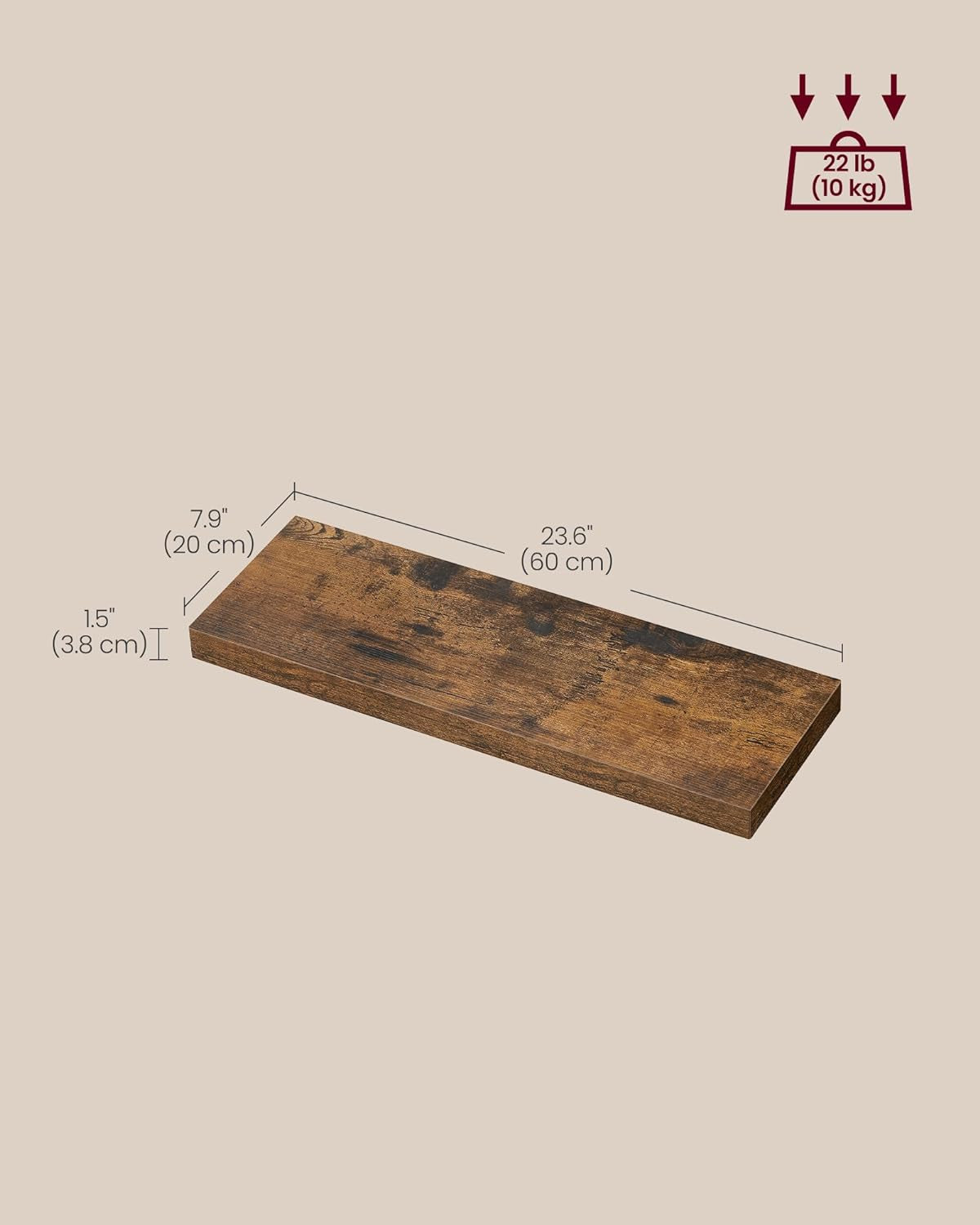 Wall Shelves Set of 2, Floating Shelves, Wall Mounted, 8 X 15.7 X 1.5 Inches, Display Shelves for Picture Frames, Wall Decor, Hanging Shelf for Living Room, Kitchen, Rustic Brown ULWS054B01