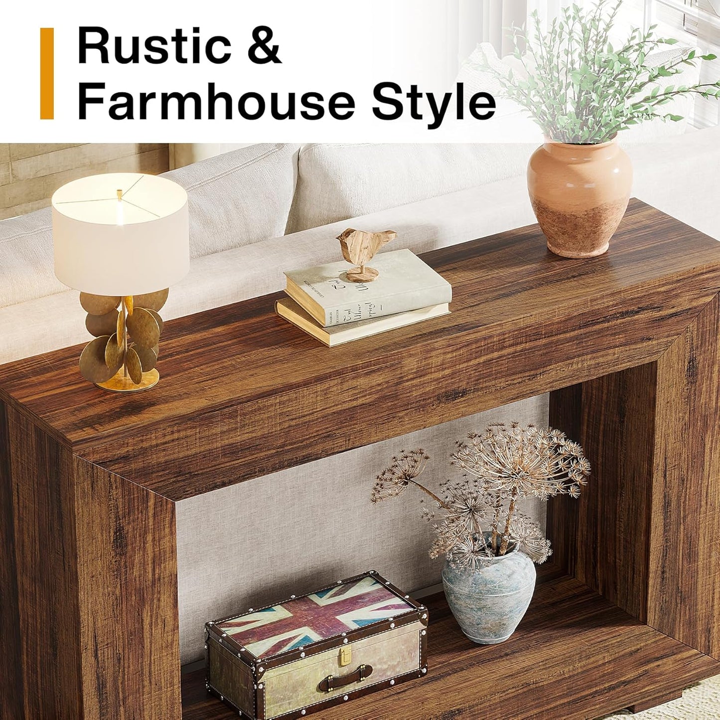 Farmhouse Console Table, 47 Inches Entryway Console Table with Storage, Industrial Hallway Accent Table for Living Room, Entrance