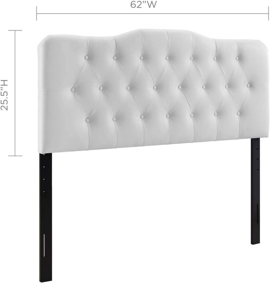 Annabel Tufted Button Faux Leather Upholstered Queen Headboard in White