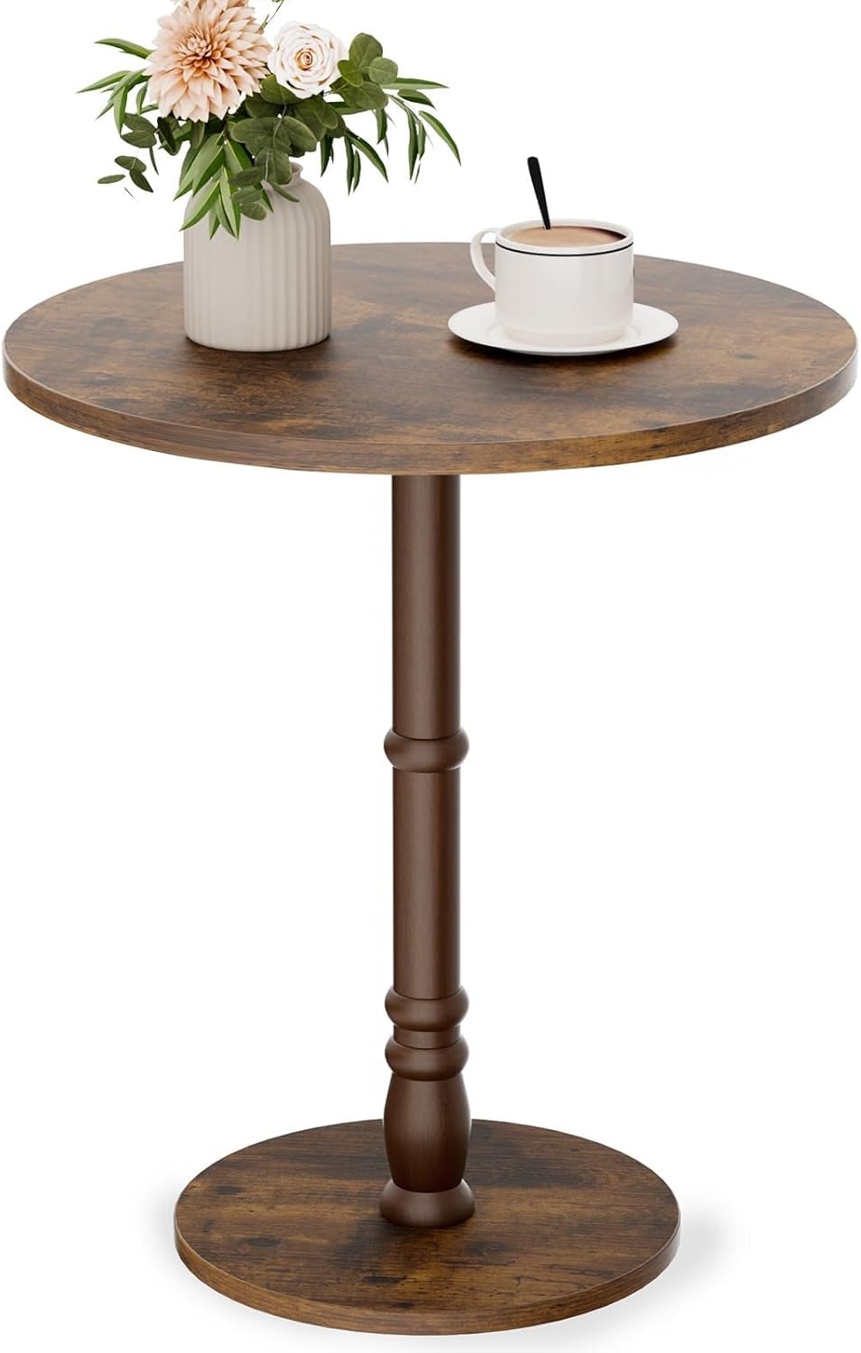 Round Side Table, Solid Wood Pillar, Large 15.7" Top, Small Accent Table for Living Room, Bedroom, Sofa, Entryway & Office, Easy Assembly, Black