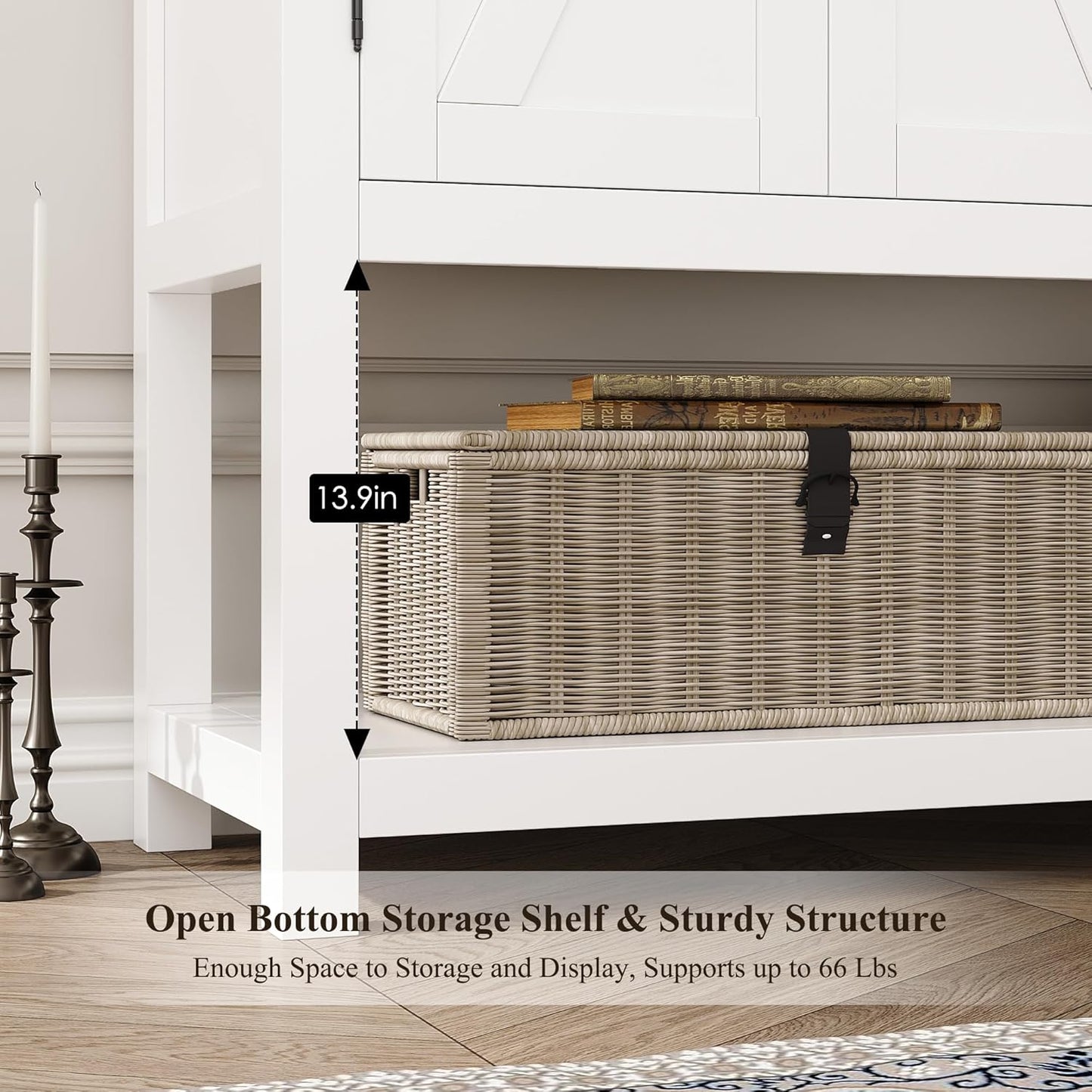 Buffet Sideboard Cabinet with Storage, 47.2" Modern Farmhouse Coffee Bar with 2 Drawers, Barn Doors Console Table with Shelf for Kitchen, Dining Room, Living Room, Entryway (White)