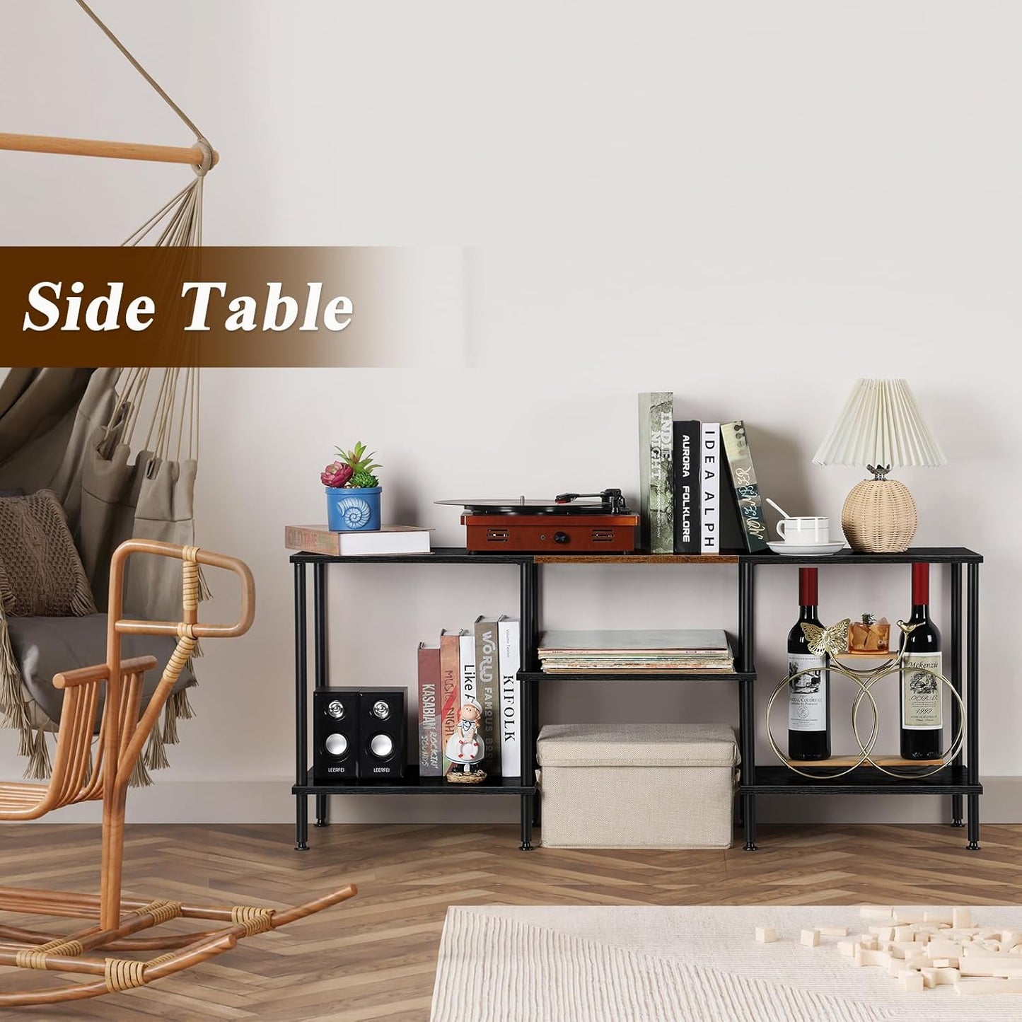 TV Stands for Living Room 50 Inch TV Stand with Power Outlet Entertainment Center with Storage 3 Tier TV Console Table for 50 43 40 32 Inch TV, Black