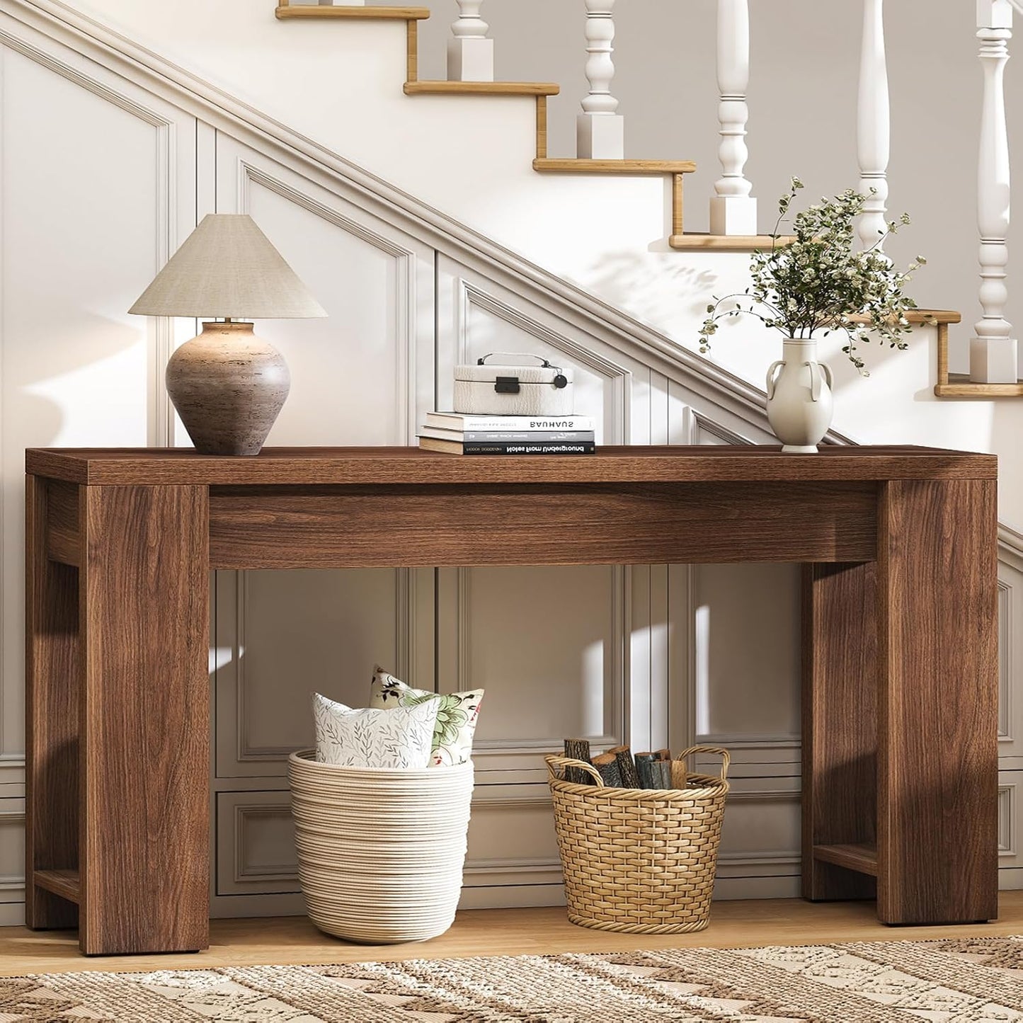 71" Extra Long Console Table, Wood Farmhouse Entryway Table, Plank and Beam Console Tables for Living Room, Entry, Entrance, behind Couch, Hallway, Foyer, Narrow Sofa Tables for Front Door