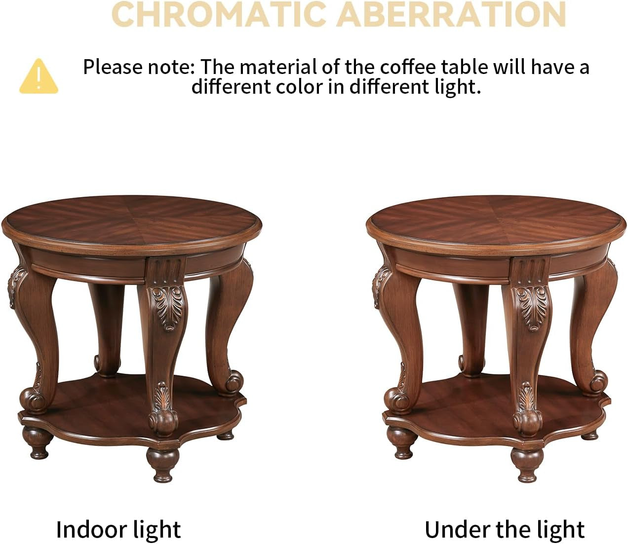 Wood Coffee Table Set with Storage Shelf Oval Coffee Tables and round Side Table for Living Room Farmhouse, Antique Elegant Carved Legs, Easy Assembly, Cherry