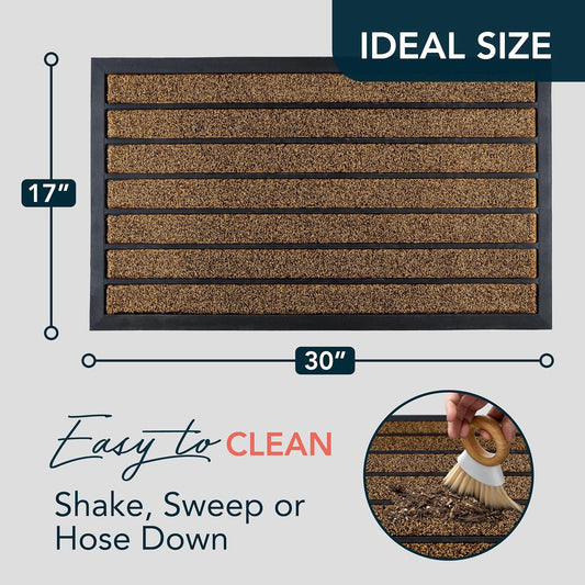 Extra Durable Door Mat - Dirt Trapping Outdoor Welcome Mats - Non-Slip Outdoor Indoor Entrance - Low Profile Front Doormat (30" X 17", Bright Brown)