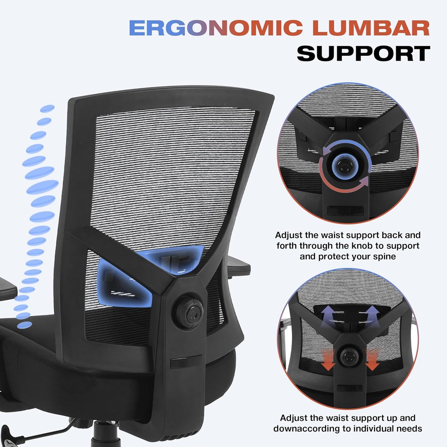 Big and Tall Office Chair 600Lbs with Lumbar Support for Eight Hour Daily Work Ergonomic Mesh Desk Chair Widen 3D Cushion for Reading, Gaming