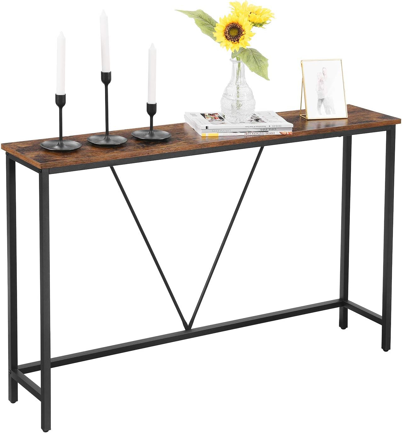 Console Sofa Table, Narrow Entryway Table, for Living Room, Bedroom, Easy Assembly, Charcoal Gray and Ink Black ULNT020B04
