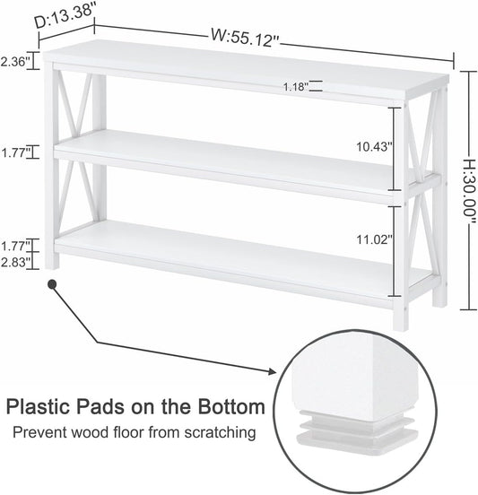 Console Table for Entryway, Long Sofa Table with 3 Tier Shelves, Modern White Hallway Tables for Living Room (55 Inch, White Oak)