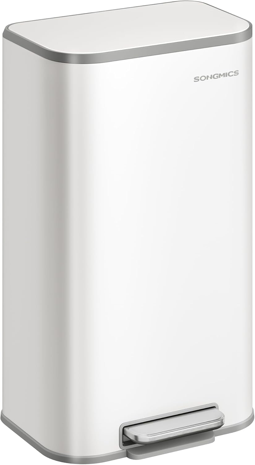 Kitchen Trash Can, 8-Gallon (30 L) Garbage Can with Lid, Stainless Steel, Soft Close and Stays Open, Inner Bucket, Wide Non-Slip Pedal, Metallic Silver ULTB546E01