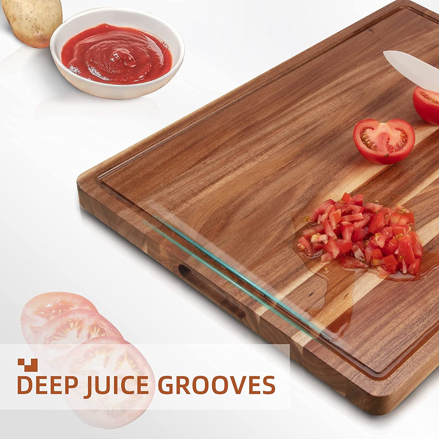 Large Acacia Wood Cutting Boards for Kitchen, 24 X 18 Inch Extra Large Wooden Cutting Board with Juice Groove, Reversible Butcher Block Cutting Board for Meat and Veggies