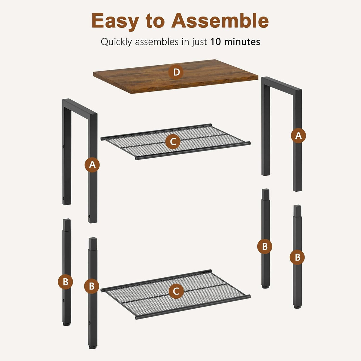 Rustic brown 3 tier narrow end table with metal frame, view 9