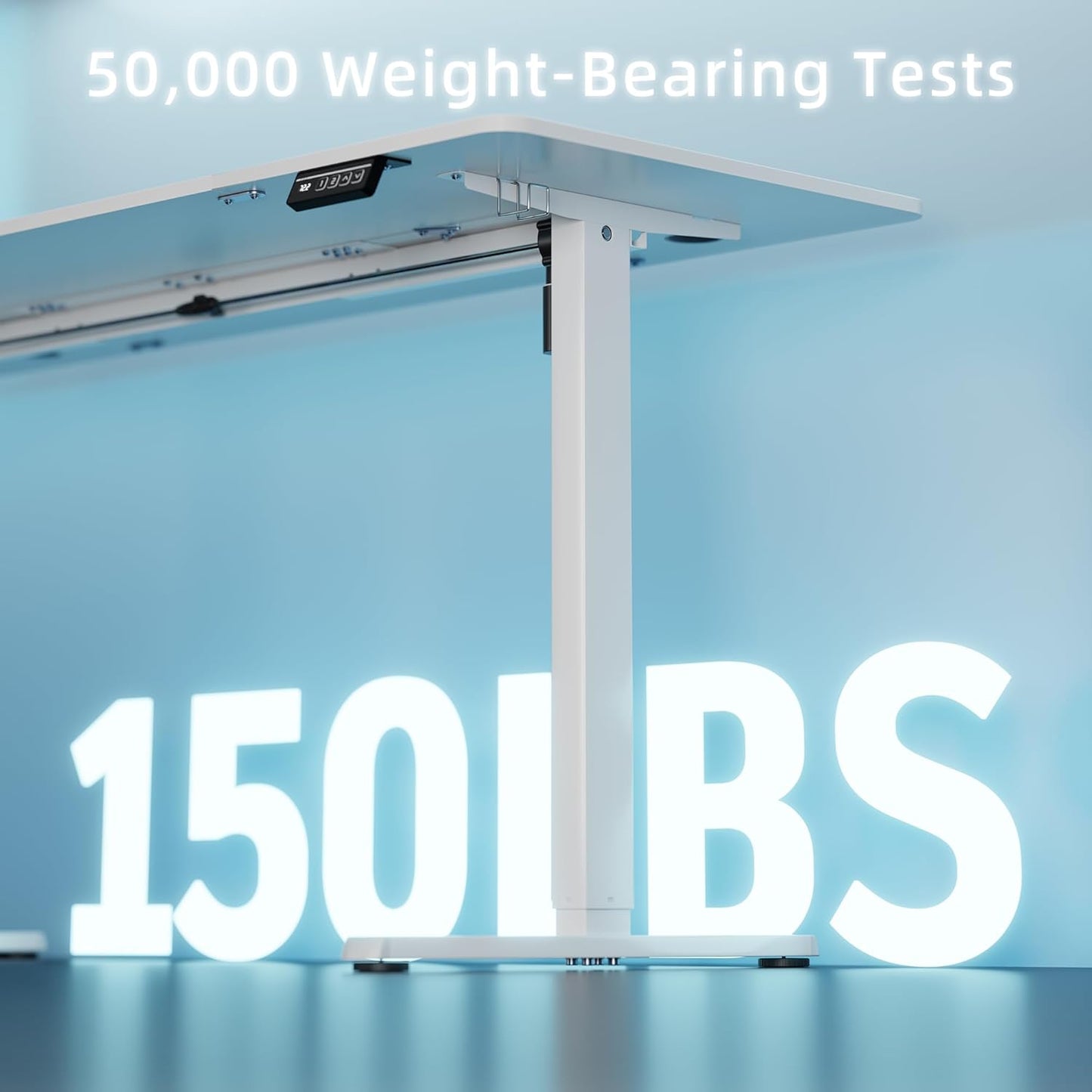 White electric height adjustable standing desk, view 7