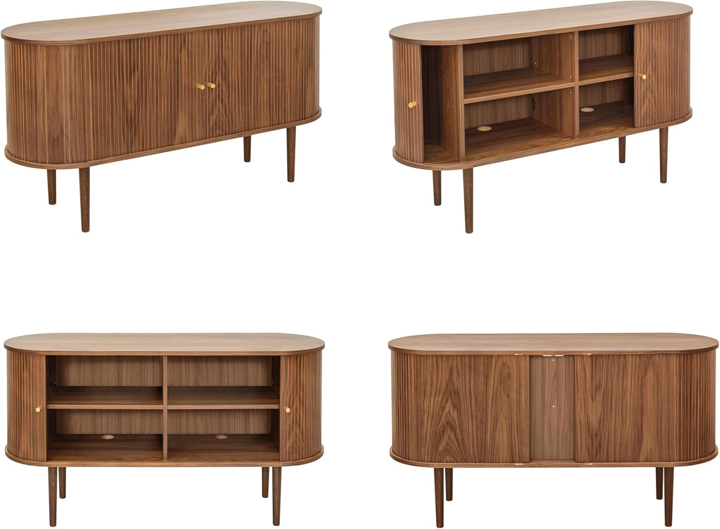 55'' Sideboard Storage Cabinet with Doors and Shelves - Wood Credenza for Living Room, Bedroom, Entryway and Home Office Cabinet. Kitchen Buffet, Modern Media Console Table with Storage (Walnut)